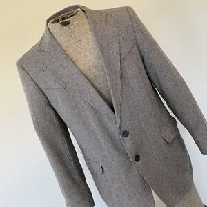 Tregos Westwear Blazer Jacket Mens 44R VTG 70s Black White tweed Western Wool